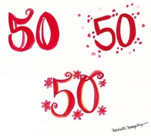hand-painted "50" for custom birthday invitations