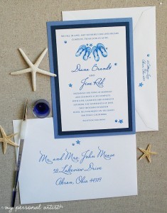 navy and blue beach wedding invitations