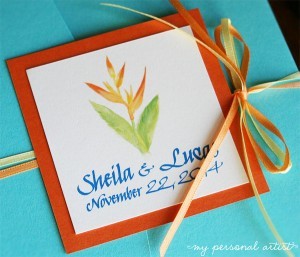tropical wedding invitations with bow