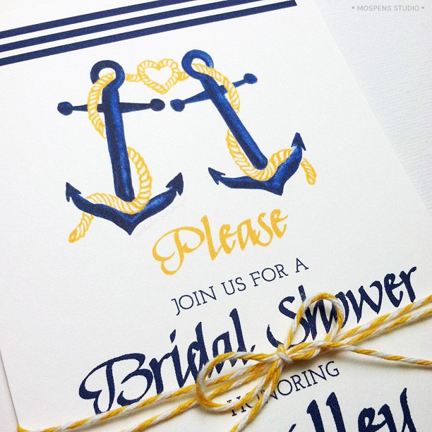 Cute nautical bridal shower wedding invitations | MospensStudio.com Cute nautical bridal shower wedding invitations | MospensStudio.com
