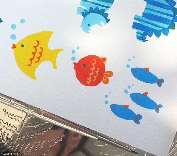Hand-painted baby fish stationery illustrations / MospensStudio.com