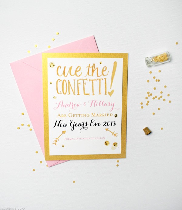 Unique save the dates for a New Year's Eve wedding | Mospens Studio