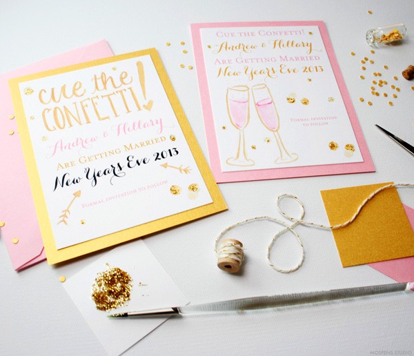 Unique save the dates for a New Year's Eve wedding | Mospens Studio