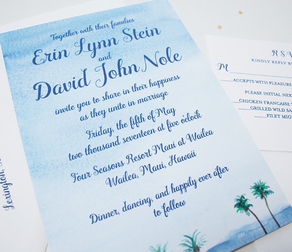 Watercolor beach wedding invitations | www.mospensstudio.com