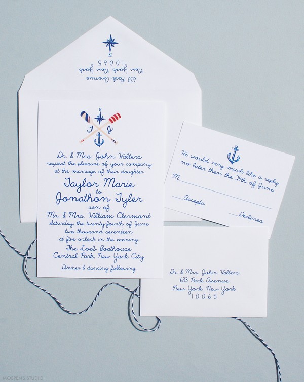 Hand drawn wedding invitations nautical | www.mospensstudio.com