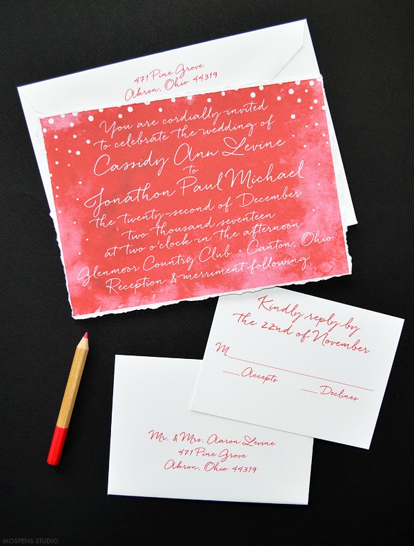 Christmas red winter wedding invitations | www.mospensstudio.com