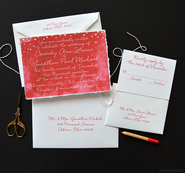 Christmas red winter wedding invitations | www.mospensstudio.com
