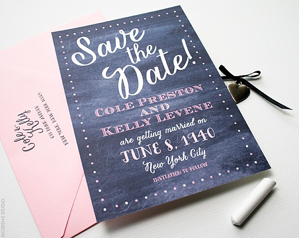 Watercolor chalkboard-inspired save the dates | www.mospensstudio.com