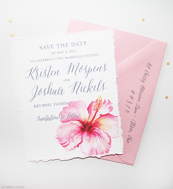 Beach wedding floral watercolor save the dates | www.mospensstudio.com