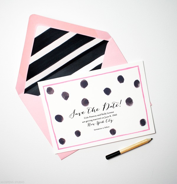 Watercolor polka dots save the dates  | www.mospensstudio.com