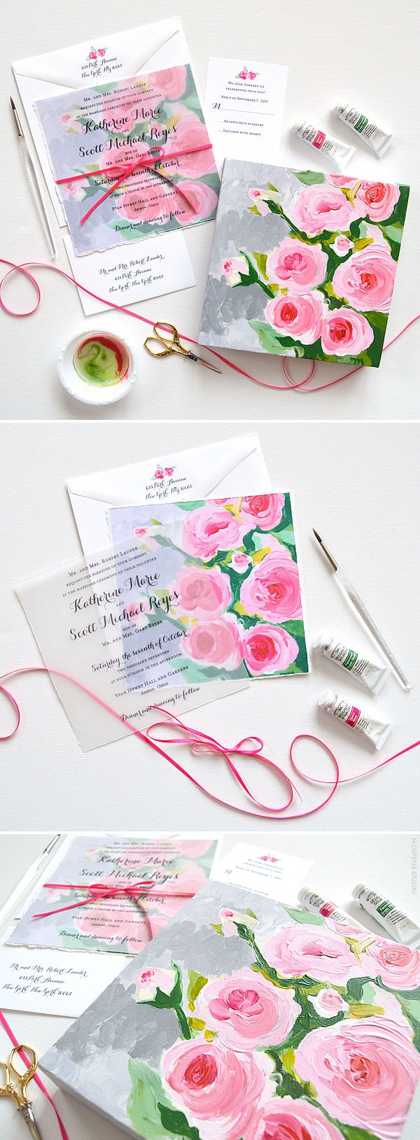 Hand painted fine art floral wedding invitations - www.mospensstudio.com