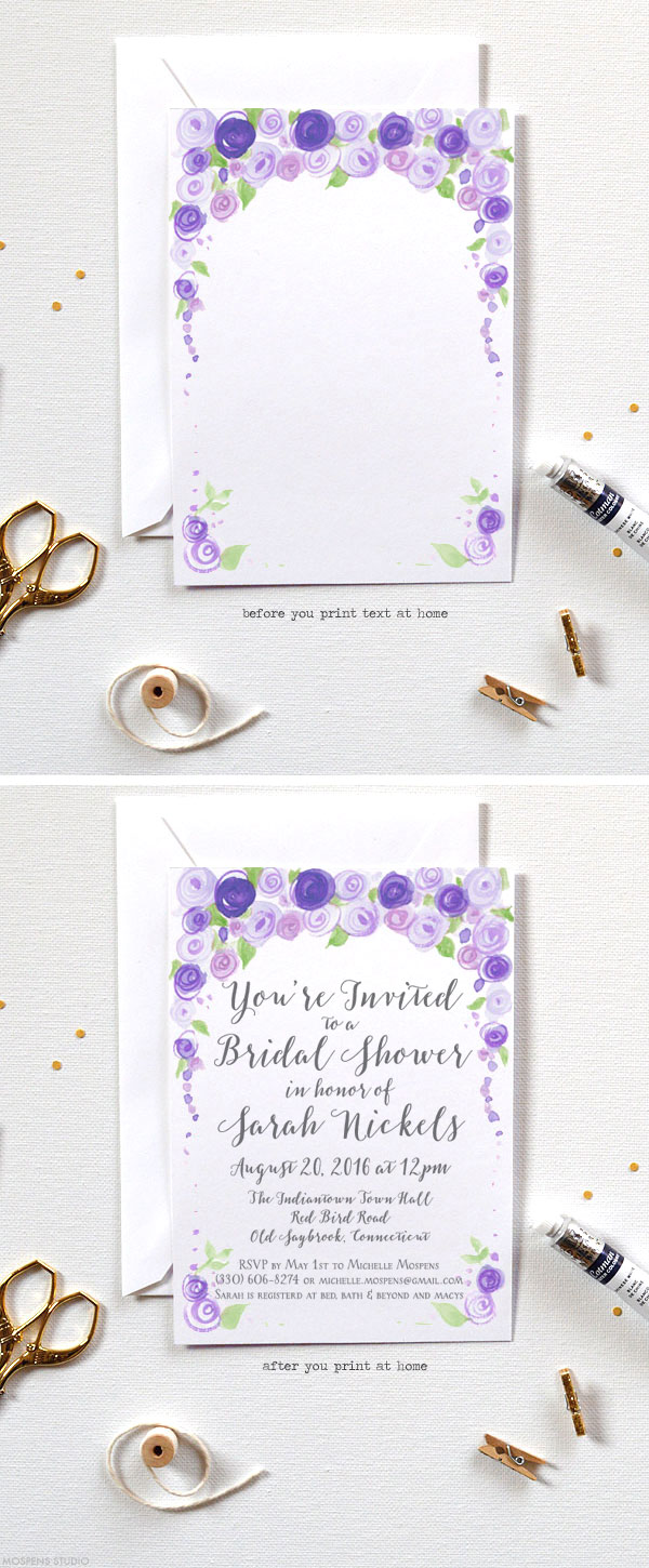 The prettiest D.I.Y. Invitation Kits! Your guests will LOVE these fun and flirty watercolor florals by artist Michelle Mospens. - www.mospensstudio.com