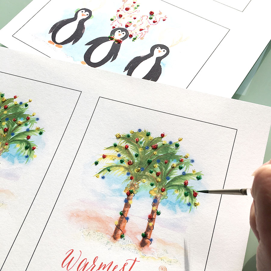 Custom christmas cards with hand-painted watercolor illustrations. - www.mospensstudio.com