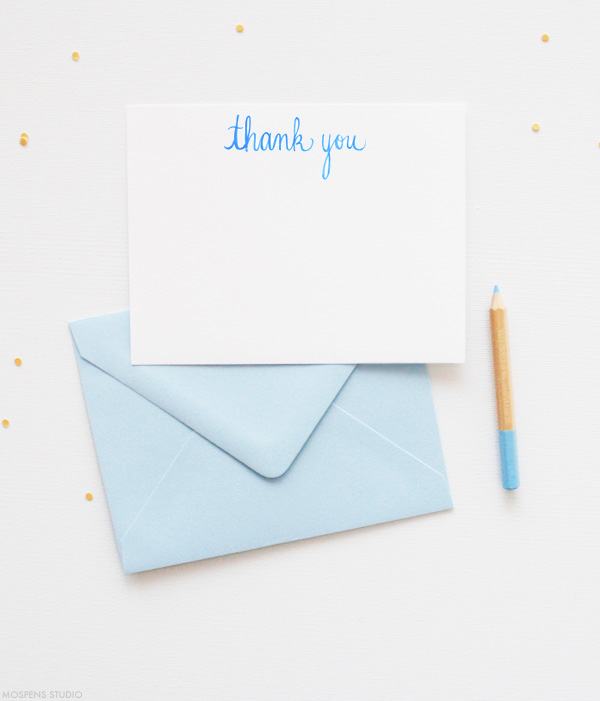 Pastel Sky Blue Thank You Cards with Light Blue Thank You | Mospens Studio