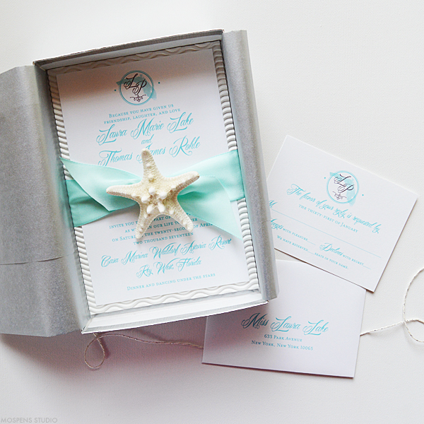Tiffany Blue Beach Wedding Invitations | Mospens Studio