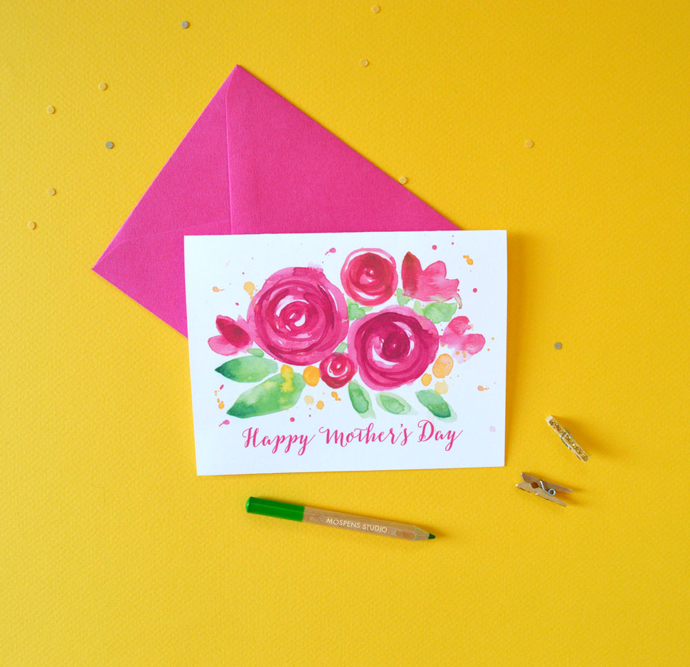 Pink floral blooms watercolor Mother's Day Card by artist Michelle Mospens - www.mospensstudio.com