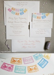 custom watercolor papel picado wedding invitations