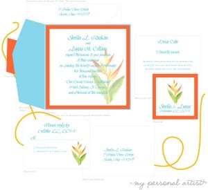 tropical flower wedding invitations pocket folder