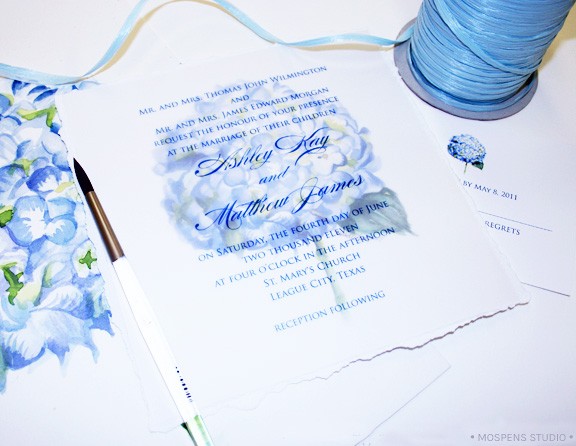 blue hydrangea flower wedding invitations
