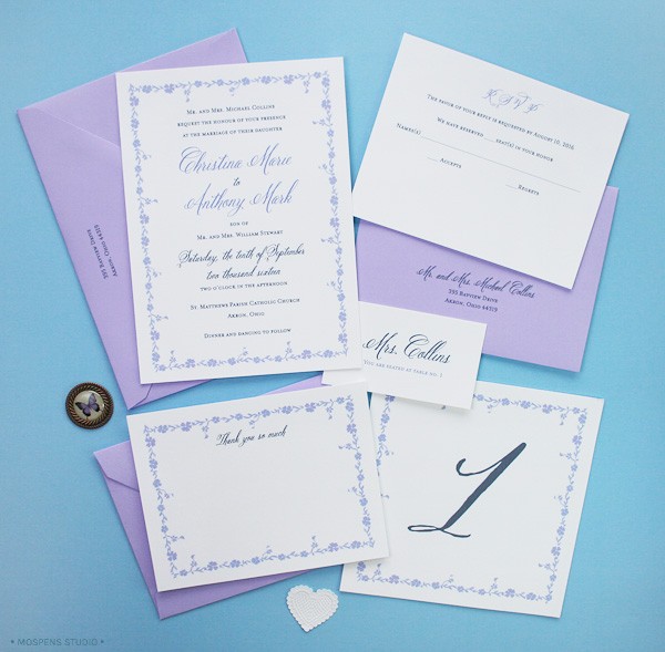 Light purple gastby-inspired wedding invites | Mospens Studio
