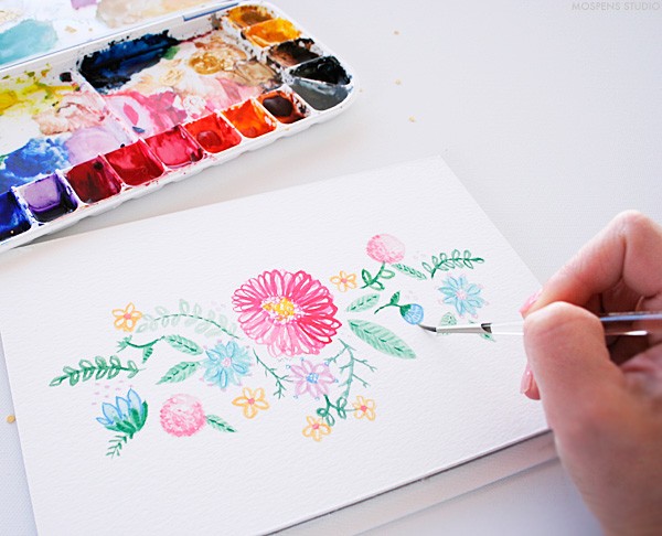 Hand-painted vintage watercolor flowers | Mospens Studio