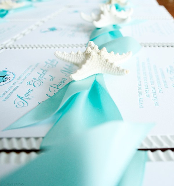 Beautiful beach wedding invitations with starfish | Mospens Studio