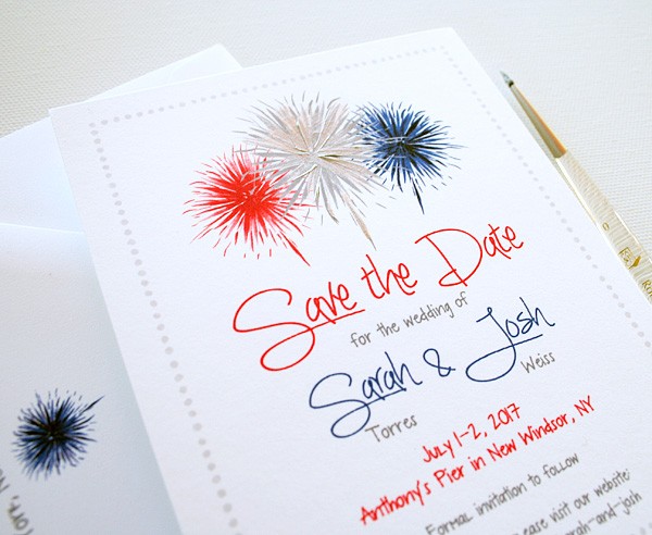 Fourth of July hand-painted fireworks save the dates | www.mospensstudio.com