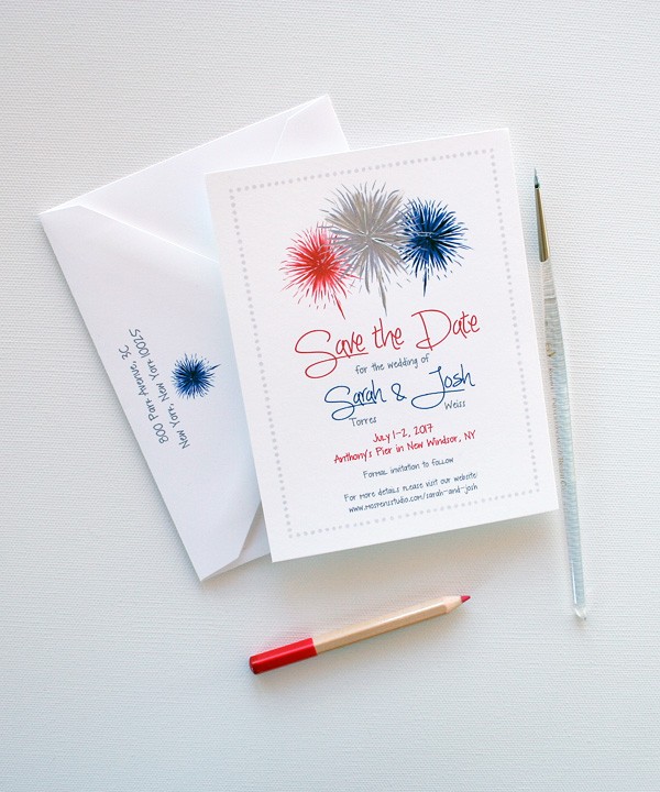 Fourth of July hand-painted fireworks save the dates | www.mospensstudio.com