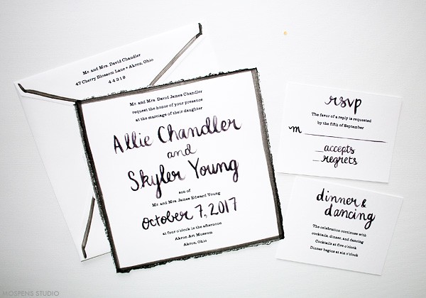Modern wedding invitations. Black and white hand-painted calligraphy. | www.mospensstudio.com