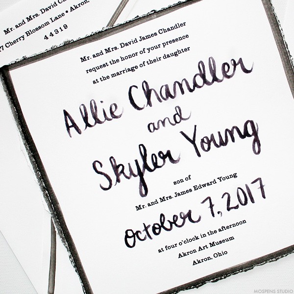 Modern wedding invitations. Black and white hand-painted calligraphy. | www.mospensstudio.com