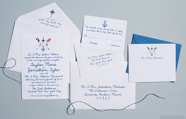 Hand drawn wedding invitations stationery nautical | www.mospensstudio.com
