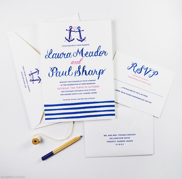 Nautical wedding invitations with anchors | www.mospensstudio