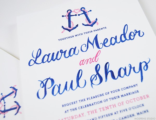 Nautical wedding invites with anchors | www.mospensstudio