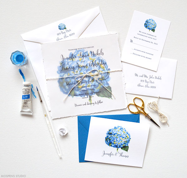 Hydrangea Bloom Monogram Wedding Invitations - Mospens Studio