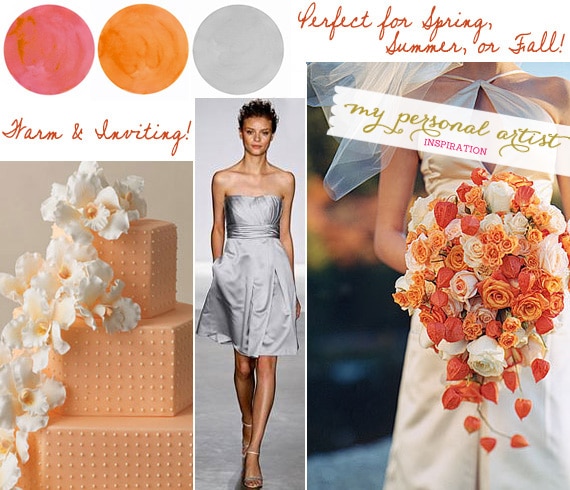 Firecracker and Clementine Oranges paired with Silver Gray Wedding Colors