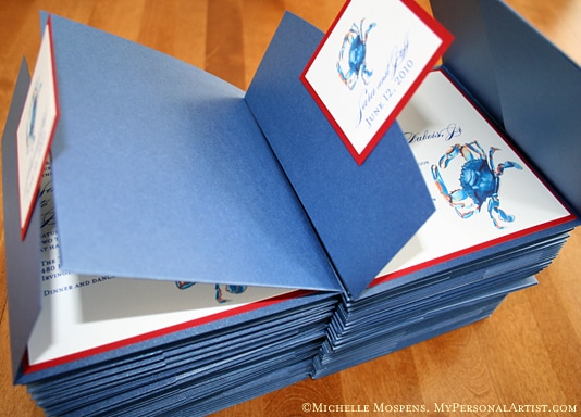 Custom Blue Crab Pocket Folder Wedding Invitations