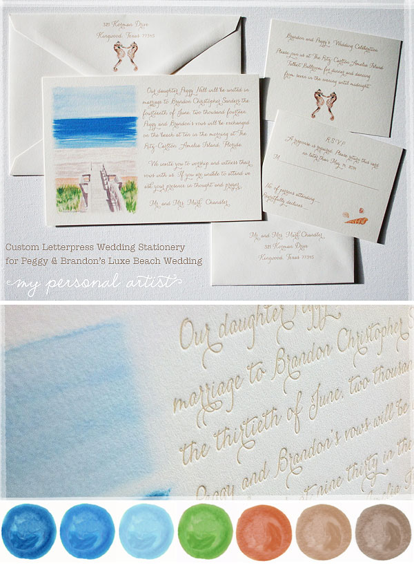 Custom Beach Wedding Invitations with Watercolor Boardwalk