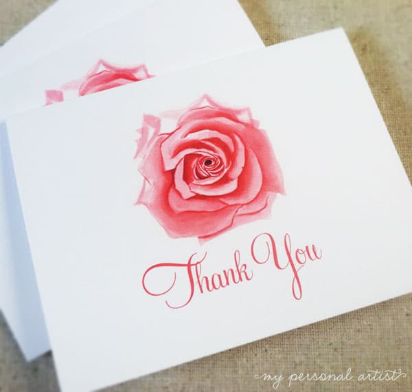 Pink Rose Thank You Cards