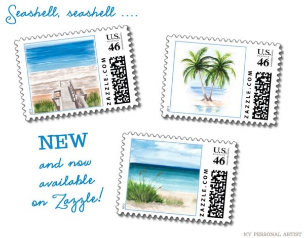 Beach Theme Wedding Postage Stamps