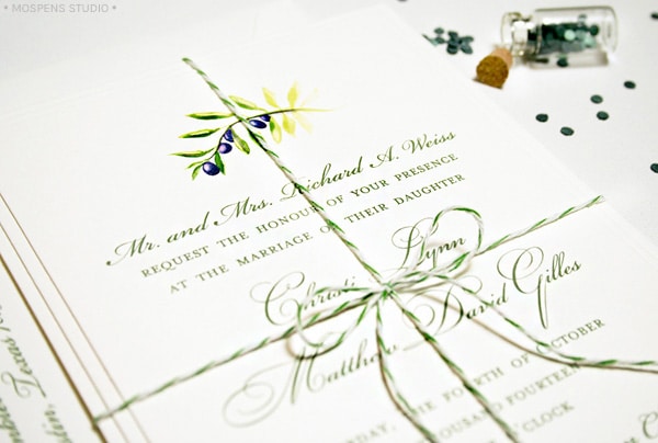 Custom Invitations with Olive Branch Art