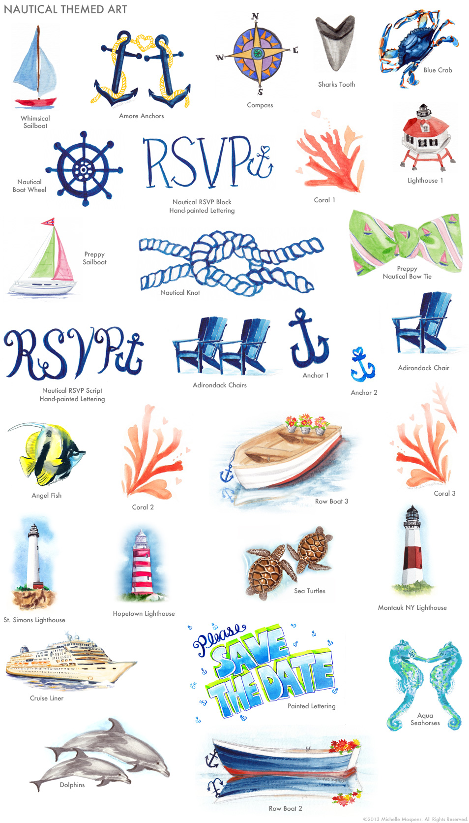 Hand-painted nautical themed invitation art by Michelle Mospens / MospensStudio.com