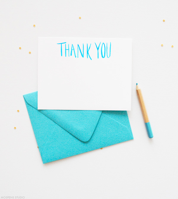 Fun turquoise blue thank you cards | Mospens Studio