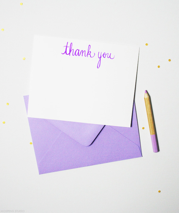 Purple Orchid Thank You Cards with Cursive Thank You in Purple | Mospens Studio