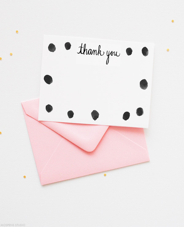Black Polka-dots + Pink Thank You Cards | Mospens Studio