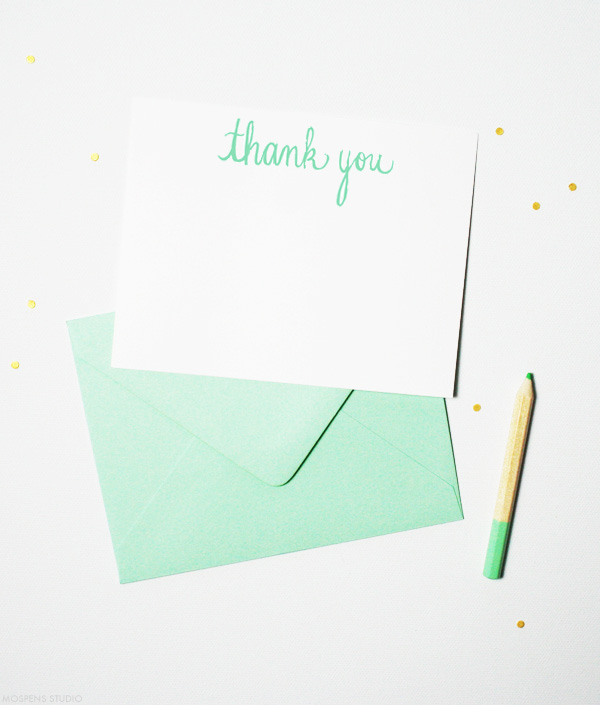 Mint Green Hand-lettered Cursive Thank You Cards | Mospens Studio