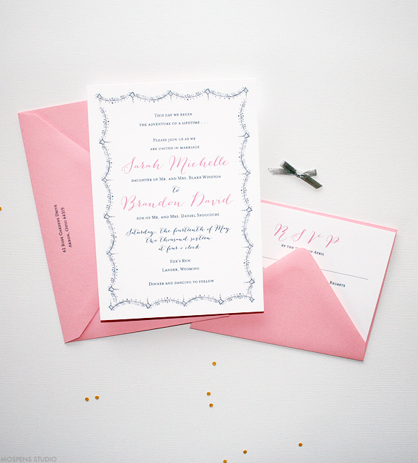 Vintage Gray Wedding Invitations  Mospens Studio