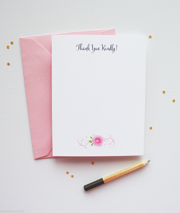 Painted pink flower thank you cards | Mospens Studio