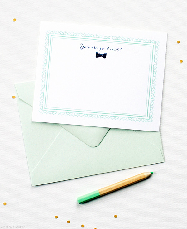 Light mint green and bow tie thank you cards | Mospens Studio