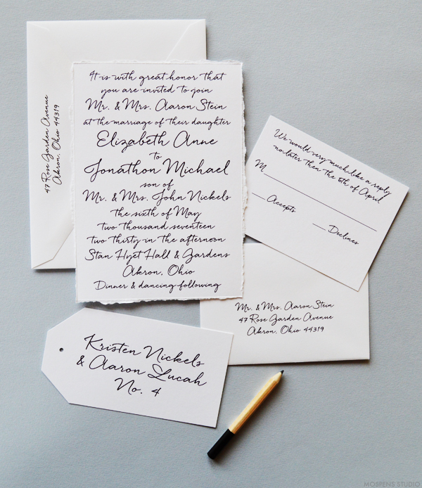 Handwritten inspired wedding invitations | www.mospensstudio.com