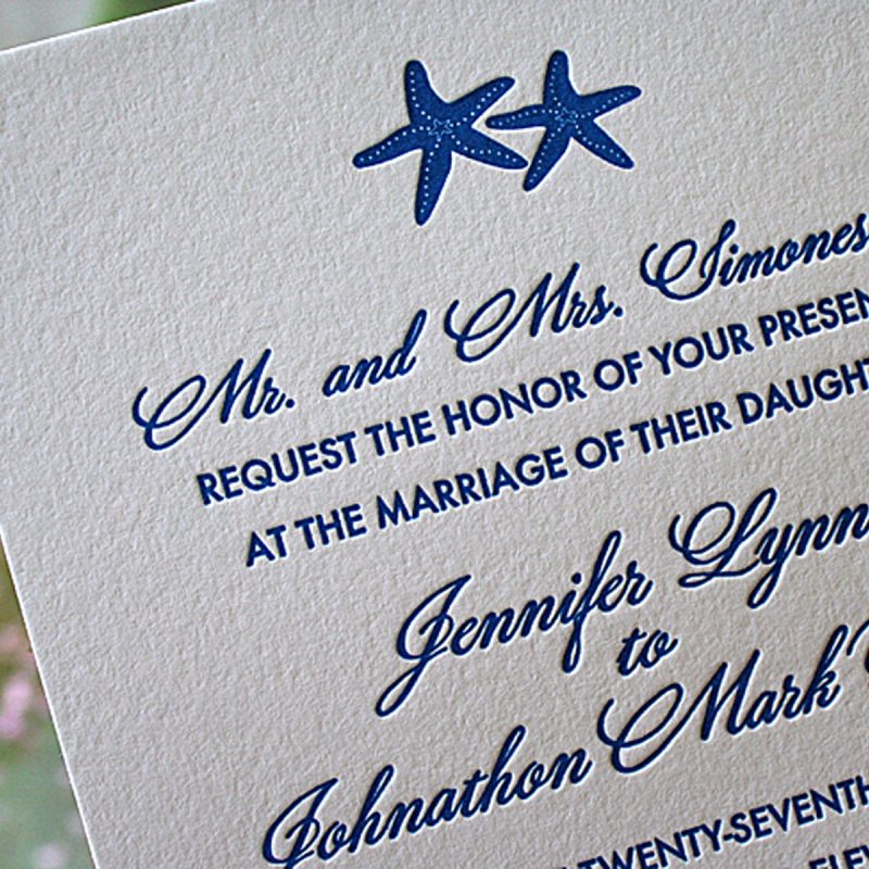 Starfish Letterpress Beach Wedding Invitations | Mospens Studio